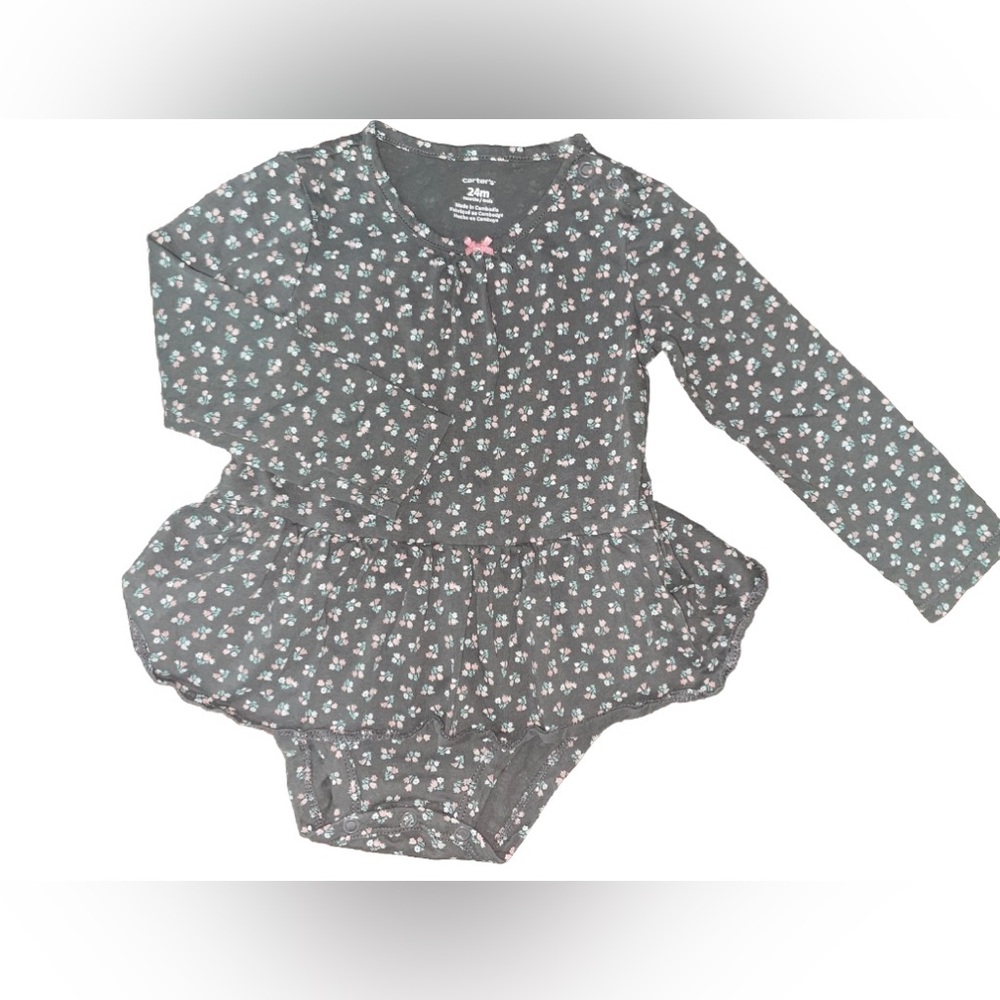 24M Baby Girl Brown & Pink Floral Long Sleeve Romper